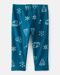 Baby Girl Winter Print Pull-On Stretch Cozy Leggings - Blue