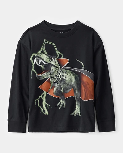 Kid Vampire Dinosaur Long-Sleeve Graphic Tee - Black