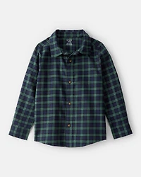 Boys Plaid Cotton Long-Sleeve Button-Down Shirt - Green