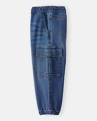 Toddler Boy Denim Cargo Joggers - Dark Wash