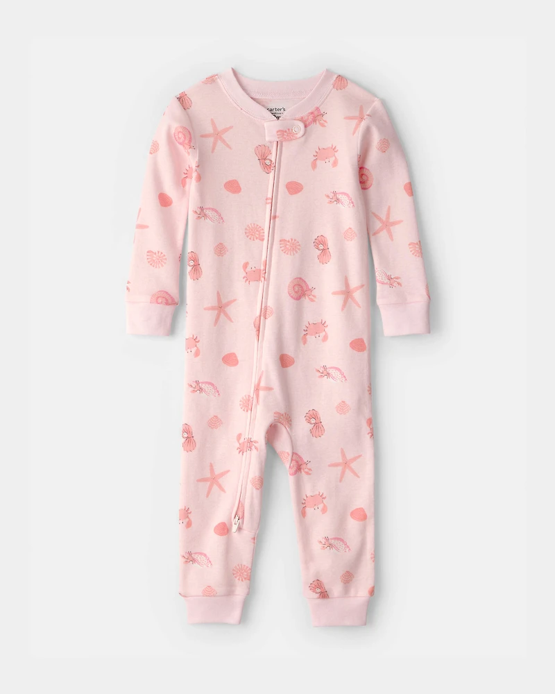 Baby Girl Seashell 100% Cotton Snug Fit 1-Piece Pajama - Pink