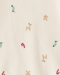 Toddler Mini Christmas Cotton Long-Sleeve Snug Fit 2-Piece Pajamas - White