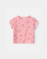 Toddler Girl Strawberry Rib Loose Fit 2-Piece Pajama Set - Pink