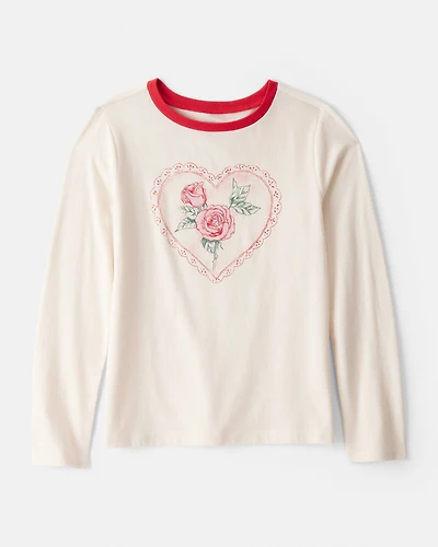 Girls Valentine Heart Long-Sleeve Graphic Tee - White