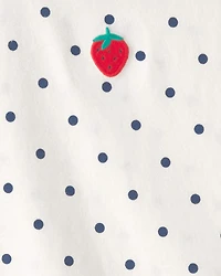 Toddler Girl Strawberry Polka Dot Top - White