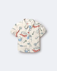 Toddler Girl Scalloped Collar Top in Baking Print - Cream