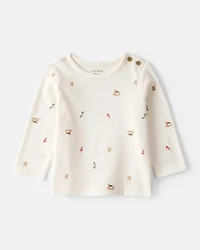 Baby Boy Gingerbread Holiday Print Long-Sleeve Overall Set - Red