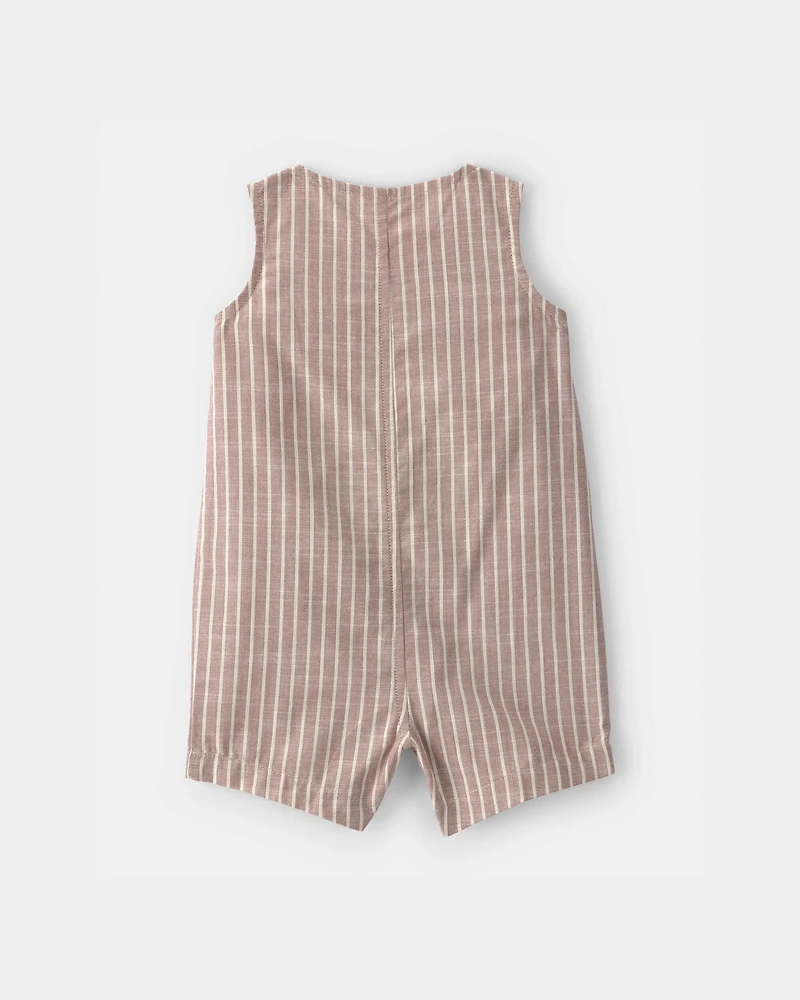 Baby Boy Striped Sleeveless Romper - Brown/White