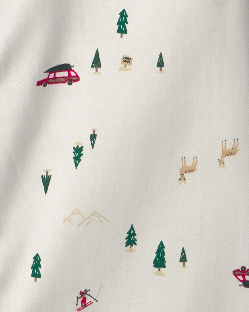 Boys Christmas Tree Long-Sleeve Button-Down Shirt - Cream
