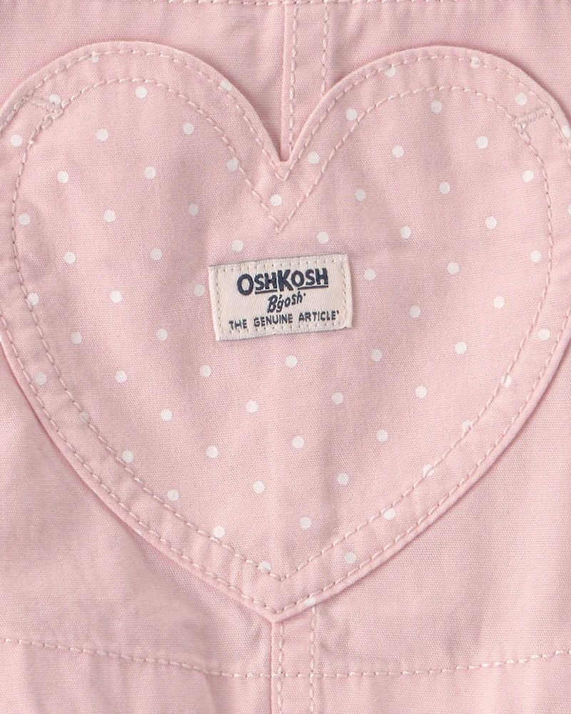 Toddler Girl Heart Pocket Canvas Shortall - Pink