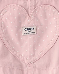 Toddler Girl Heart Pocket Canvas Shortall - Pink