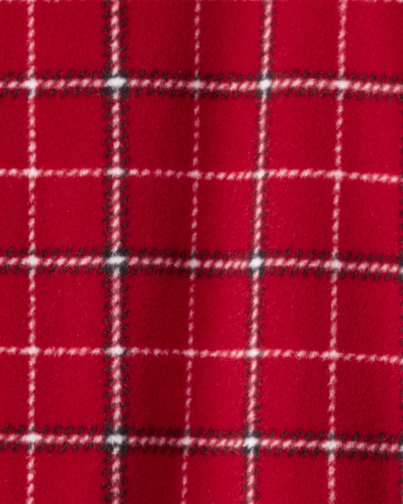Toddler Boy Plaid Fleece Long-Sleeve Loose Fit 1-Piece Pajamas - Red