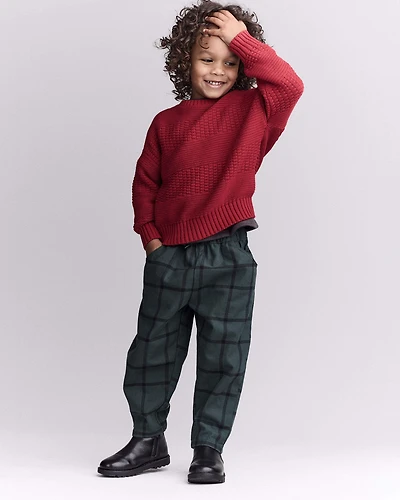 Toddler Boy Pull-On Pant in Plaid - Dark Green