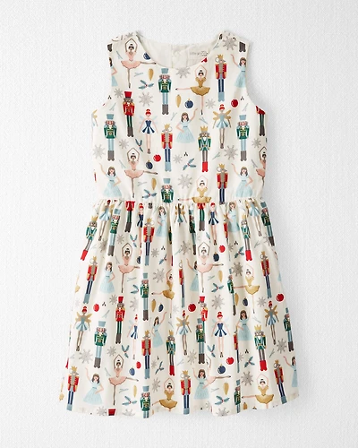 Girls Organic Cotton Dress in Nutcracker Print