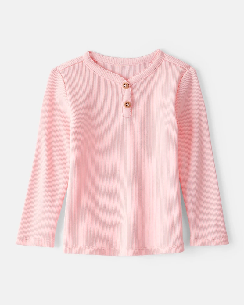 Baby Girl Cotton Long-Sleeve Henley Top - Pink