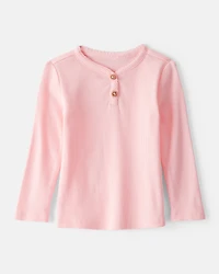 Baby Girl Cotton Long-Sleeve Henley Top - Pink