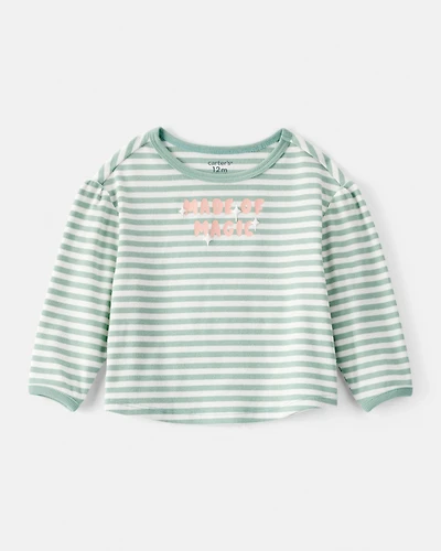 Baby Girl Made of Magic' Striped Long-Sleeve Top - Green