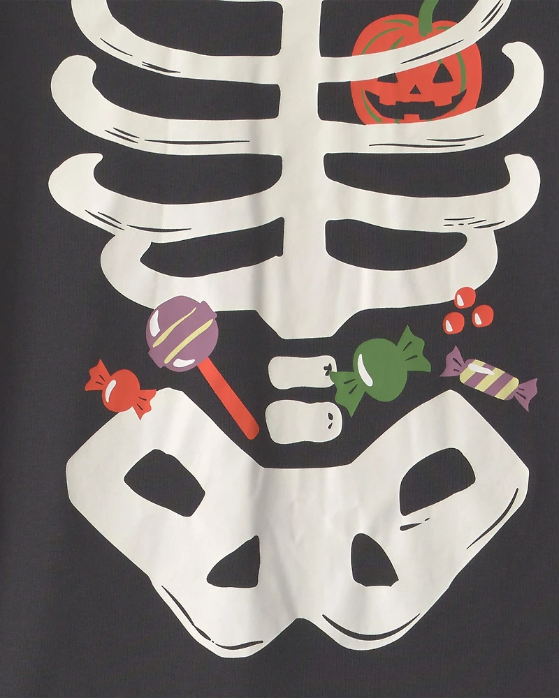 Adult 2-Piece Halloween Skeleton 100% Cotton Snug Fit Pajama Set - Black
