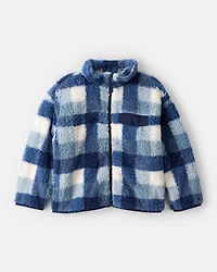 Boys Plaid Sherpa Long-Sleeve Zip-Up Jacket - Blue