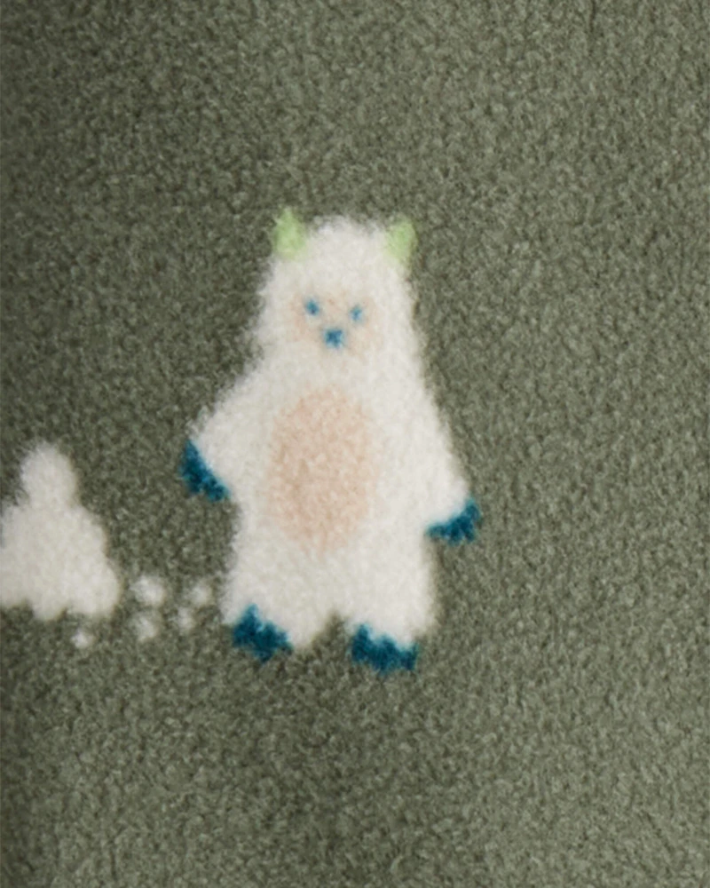 Baby Boy Yeti Fleece Loose Fit 2-Way Zip Sleep & Play Pajamas - Green