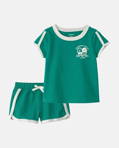 Baby Girl 2-Piece 'Laughter & Smiles' Active Top & French Terry Shorts Set - Green