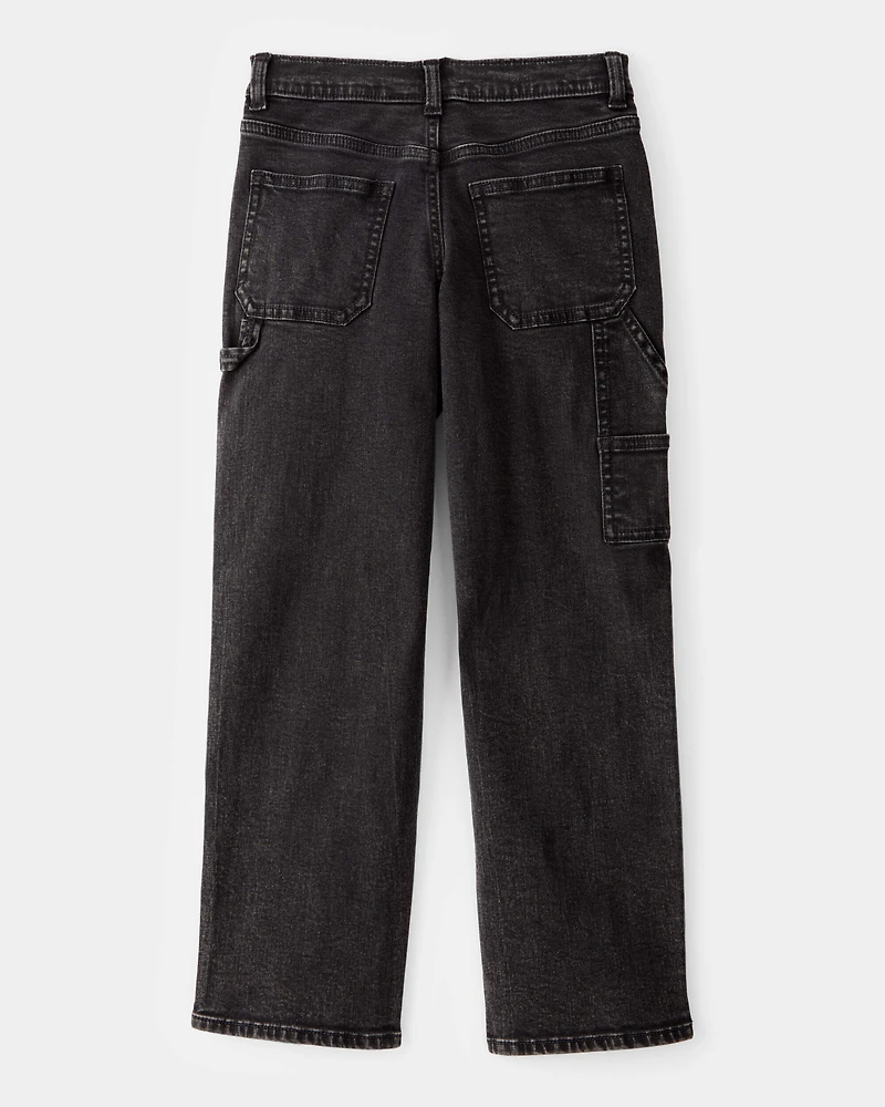 Boys Baggy Iconic Denim Carpenter Pants - Black Wash