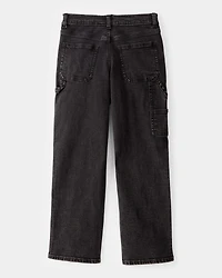 Boys Baggy Iconic Denim Carpenter Pants - Black Wash