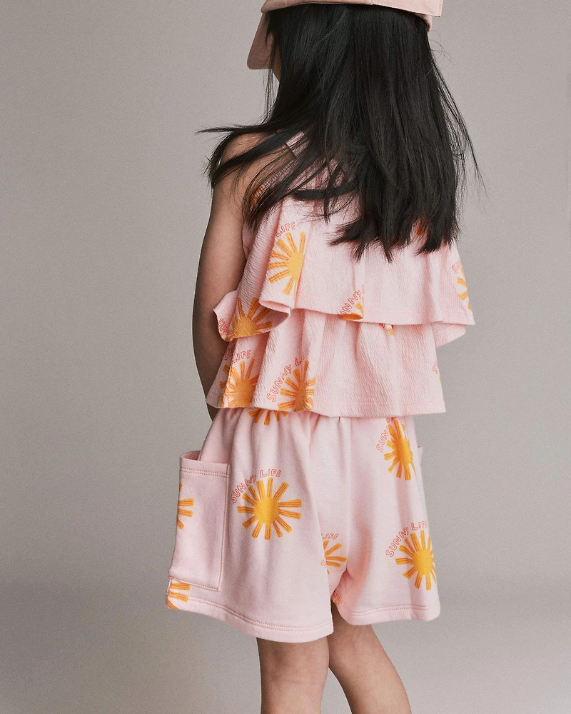 Toddler Girl Swing Shorts with Pockets in Sunny Life Print - Light Pink
