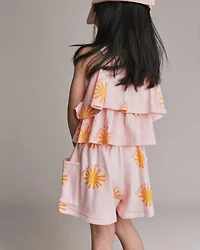 Toddler Girl Swing Shorts with Pockets in Sunny Life Print - Light Pink