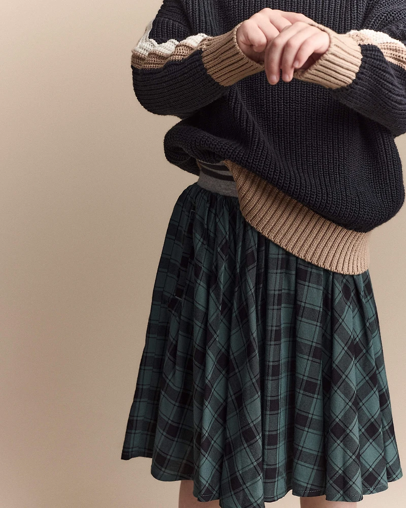 Toddler Girl Avenue Twirl™ Midi Skirt in Plaid - Green/Black