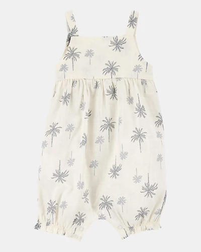 Baby Girl Palm Tree Cotton Romper - Ivory