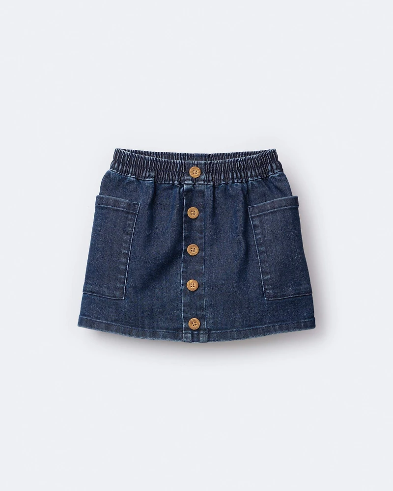 Toddler Girl Denim Skirt with Otter Pockets - Blue