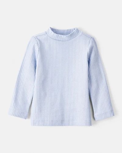 Baby Girl Shimmer Rib Mock Neck Top - Blue