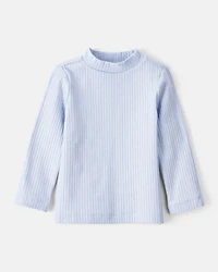 Baby Girl Shimmer Rib Mock Neck Top - Blue