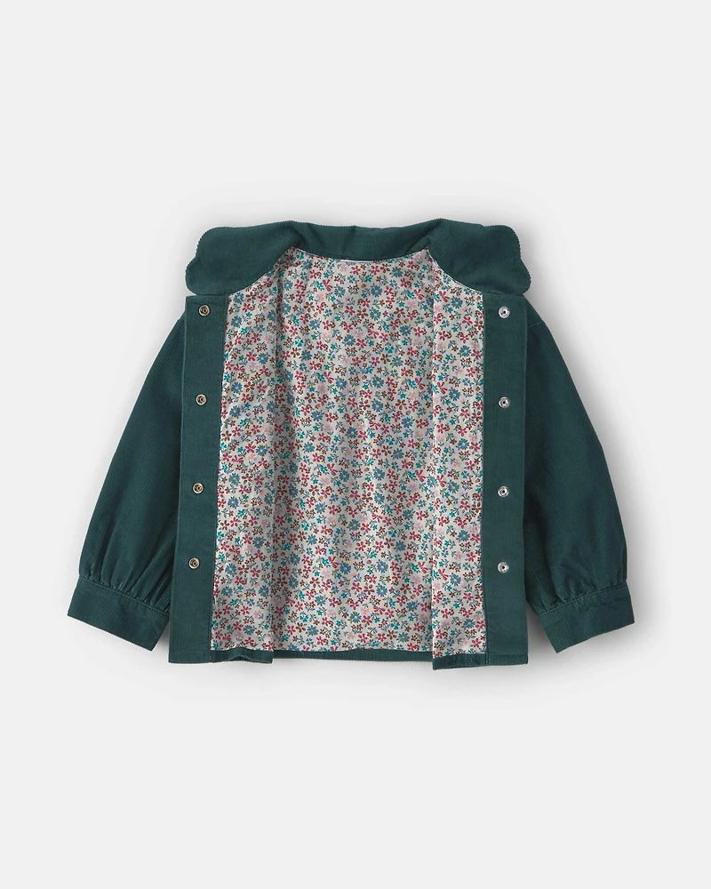 Toddler Girl Flower Embroidered Corduroy Jacket - Green