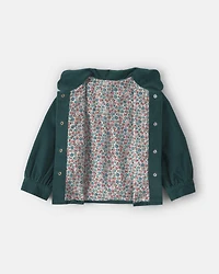 Toddler Girl Flower Embroidered Corduroy Jacket - Green