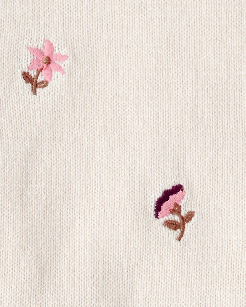 Baby Girl 2-Piece Floral Embroidered Short-Sleeve Top & Short Set - Cream