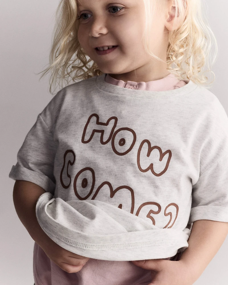 Toddler 'How Come' Rolled Cuff Tee - Heathered Grey