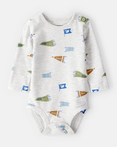 Baby Boy Football Print Long-Sleeve Fashion Bodysuit - Grey