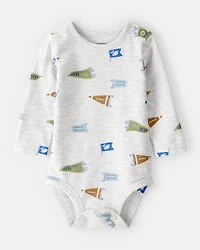 Baby Boy Football Print Long-Sleeve Fashion Bodysuit - Grey