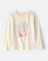 Toddler Girl Christmas Merry & Bright Corgi Long-Sleeve Graphic Tee - Cream