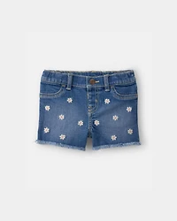 Baby Girl Daisy Denim Embroidered Shorts - Dark Wash