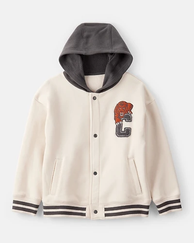Boys Fleece Hooded Varsity Jacket - Cream