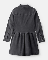 Girls Denim Long-Sleeve Dress - Black