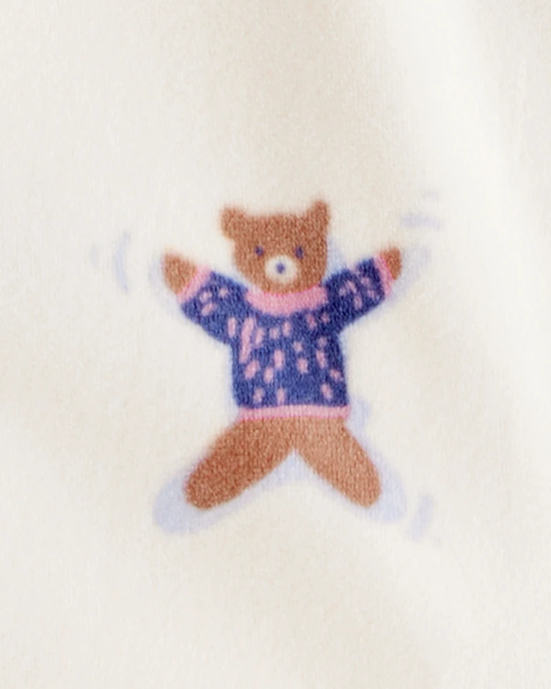 Baby Girl Snow Animals DreamPlush Snug Fit Long-Sleeve 2-Way Zip 1-Piece Pajamas - Ivory