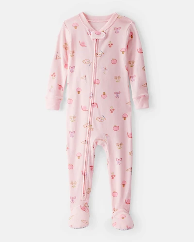 Toddler Girl Paint Floral 100% Cotton Long-Sleeve 1-Piece Pajamas - Pink
