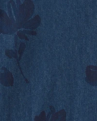 Girls Floral Denim Long-Sleeve Dress - Dark Wash