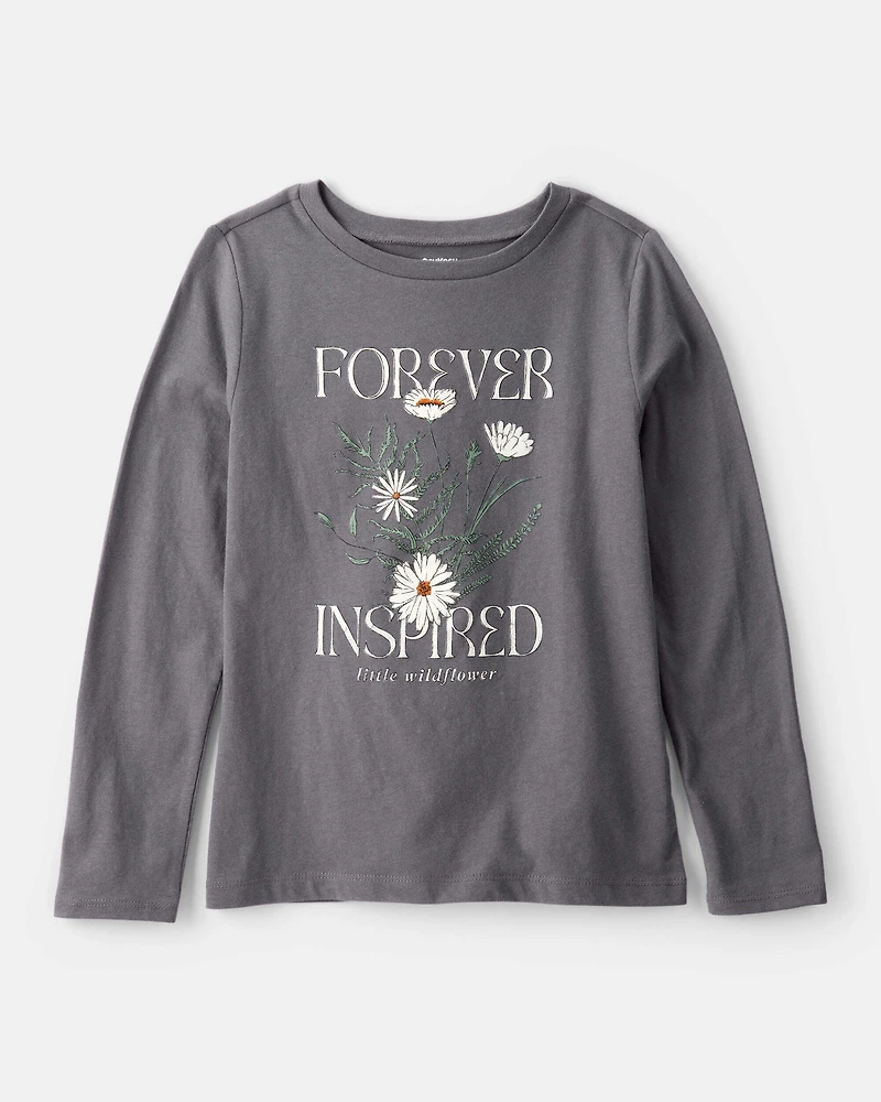 Girls Wildflower Long-Sleeve Graphic Tee - Grey