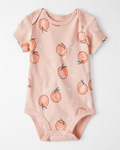 Baby Girl Organic Cotton Bodysuit in Peach Print