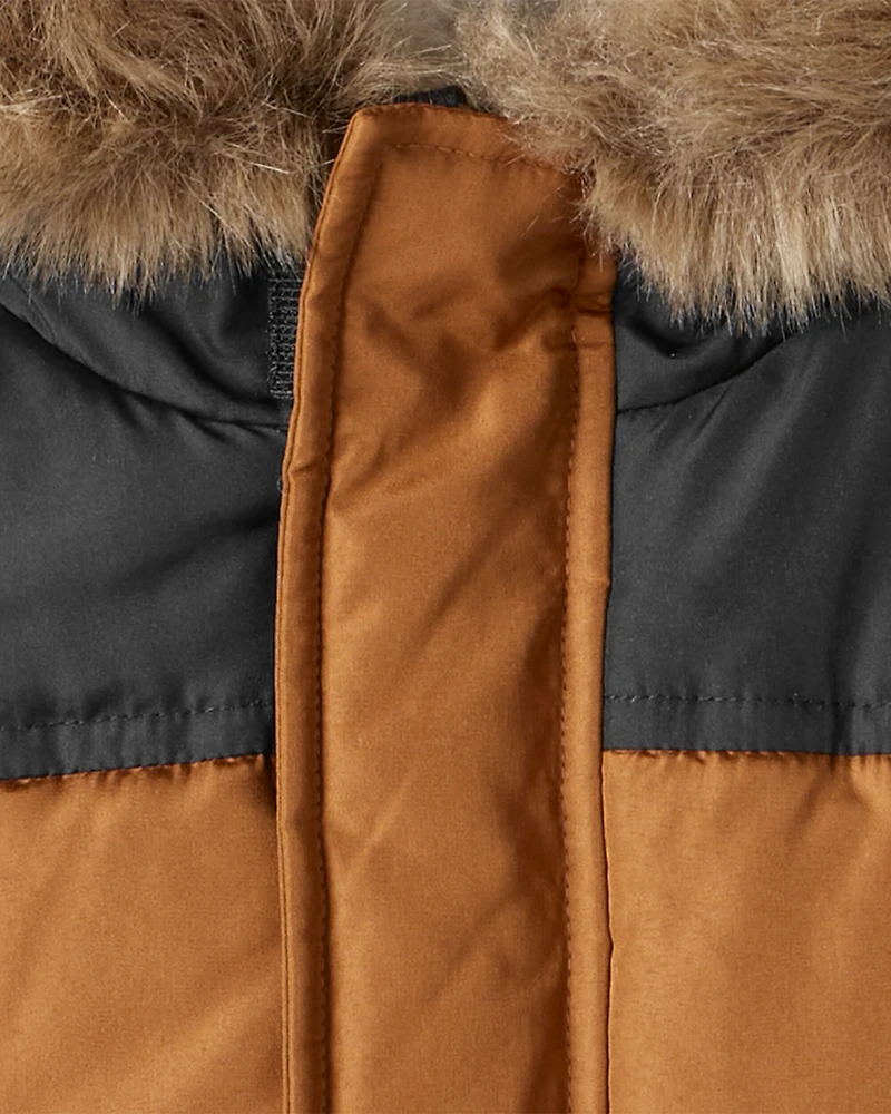 Baby Boy 2-Piece Color Block Hooded Snowsuit Jacket & Bib Set - Brown/Black